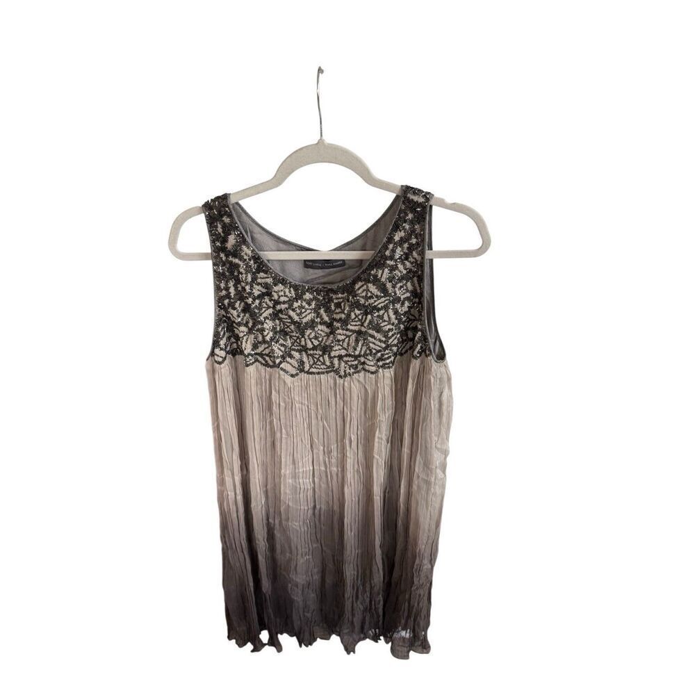 Rohit Gandhi + Rahul Khanna Womens Taupe Black Beaded Sleeveless Dress Large